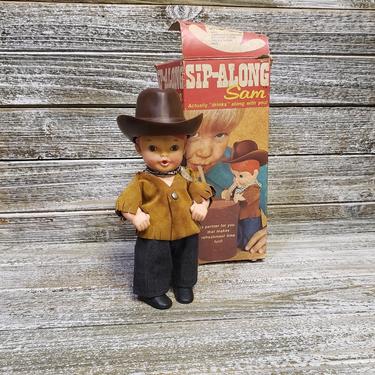 Vintage 1970s Sip-Along Sam Drinking Cowboy Doll, Kenner General Mills, Original Box w/ Instructions, Country &amp; Western, Retro Vintage Toys 
