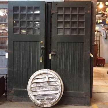 Fabulous salvaged carriage house doors and a salvaged gable vent, newest arrivals at Community  Forklift. #architecturalsalvage #vintage #vintagestyle #vintagefinds #countryliving