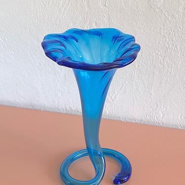 Tall Blue Trumpet Flower Vase