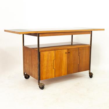 Paul McCobb Style Directional Mid Century Maple Black Formica and Brass Expanding Bar Cart 