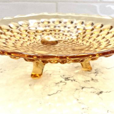 Vintage Pedestal Yellow Glass Dish, Antique Yellow Glass Mid Century Bowl, Catch All Dish Home Decoration by LeChalet