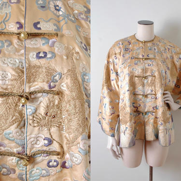 Unique Antique Chinese Silk Jacket With Embroidered Dragons 