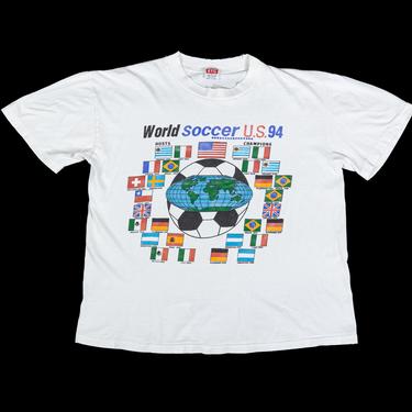 1994 World Cup Soccer T Shirt - Large | Vintage 90s USA White Flag Graphic Tee 
