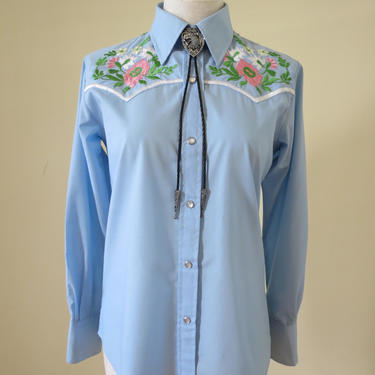 Vintage western shirt | Macelli | Macelli western shirt | floral western shirt | embroidered western shirt | blue western shirt 