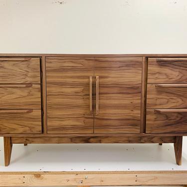NEW Hand Built Mid Century Style Credenza / Buffet / Bathroom Vanity -  Walnut 60&quot; 6 Drawer with Double Door in Center - Free Shipping! by draftwooddesign