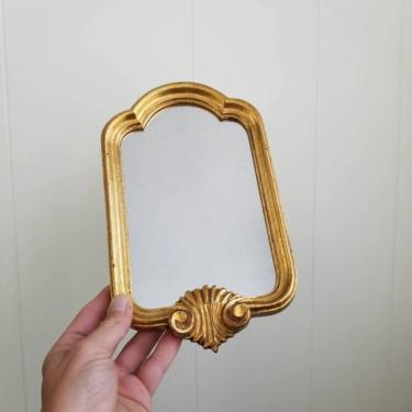 Vintage 60s Small Gold Mirror / Gold Gilded Accent Mirror / Arch Frame Mirror / Ornate Gold Gilt Hallway Mirror / Midcentury Wall Decor 