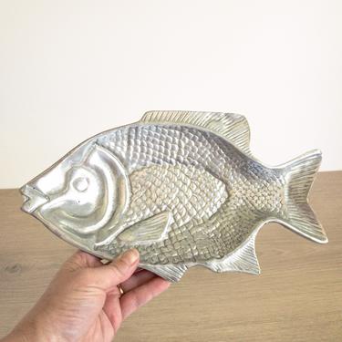 Vintage Aluminum Fish Plate | Silver Tone Fish Shaped Tray 