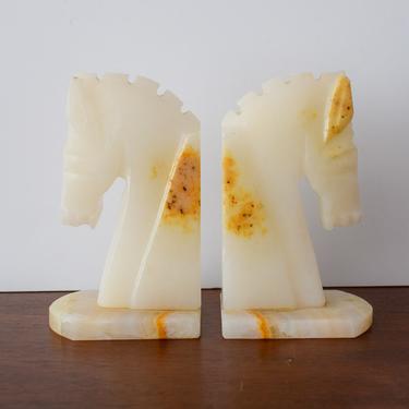 Pair of Vintage Marble Horse Head Bookends 