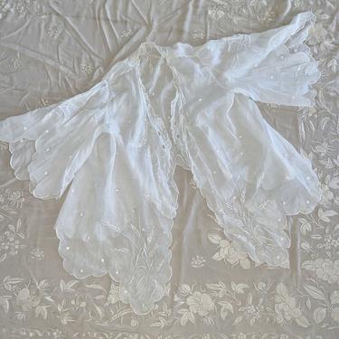 Antique Edwardian White Cotton Angel Blouse Coat Wheat Embroidery  Vintage
