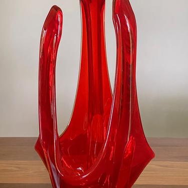 Vintage Mid Century Modern Orange Glass Sculptural Candle Holder 