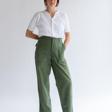 Vintage 28 29 30 Waist Olive Green Army Pants | Utility Fatigues Military Trouser | Button Fly | F054 