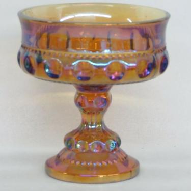Kings Crown Thumbprint Indiana Carnival Glass Amber Compote Candy Dish 2473B
