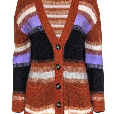 Acne Studios - Burnt Orange & Multicolor Striped Button-Up Fuzzy Cardigan Sz XXS