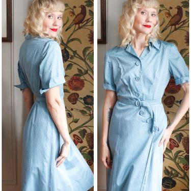 Early 1950s Dress // Polished Cotton Polka Dot Dress  // vintage 50s dress 
