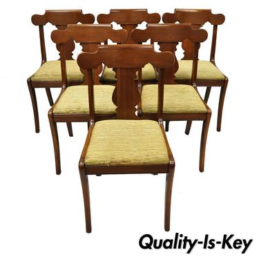 Set of Six Vintage Statton Solid Cherry Wood American Colonial Dining Chairs
