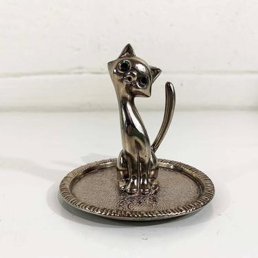 Vintage Cat Figurine Ring Dish Holder MCM Hollywood Regency Home Décor Figure Kitten Zinc Alloy Silver Kitty Vanity Kitsch Kawaii MCM 