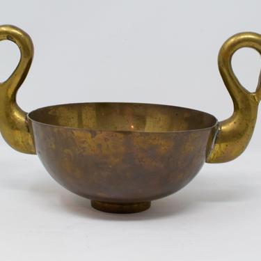 Double Headed Swan Brass Vintage Bowl 