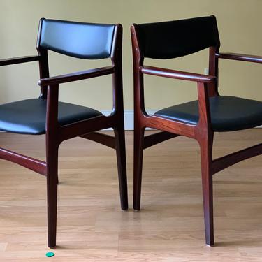 Set of TWO Erik Buch Teak Dining Chairs in Black Leather (two armchairs only) 