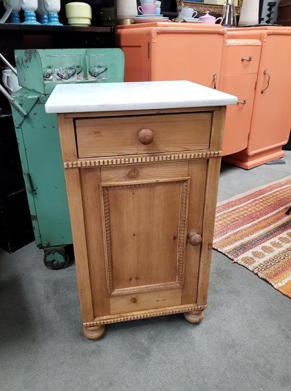 Antique primitive small cabinet with marble top