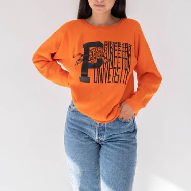 Vintage 60s Princeton University Distressed Tiger Orange Raglan Crewneck Sweatshirt | Made in USA | 1960s Norwich Brand, Super Soft Crew 