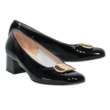 Ferragamo - Black Patent Leather Block Heels w/ Buckle Sz 7