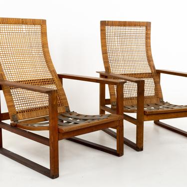 Borge Mogensen 2254 Mid Century Oak and Cane Highbacked Lounge Chairs - Pair - mcm 