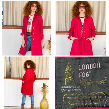 70s 80s Red London Fog chic Raincoat outerwear Jacket Coat 