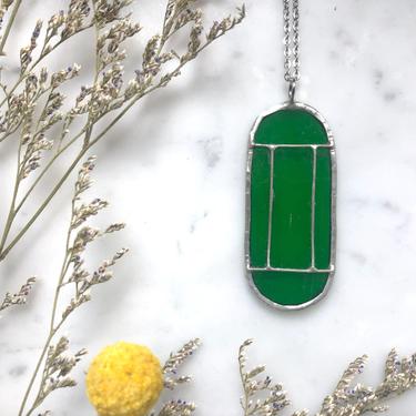 Green Art Deco Translucent Stained Glass Necklace | Cathedral Necklace | Glass Necklace | Vintage Style Necklace 