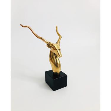 Large Vintage Modernist Brass Gazelle Bust 