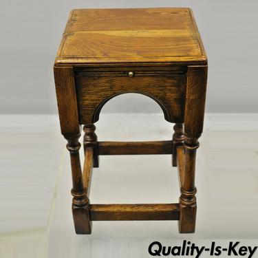 Antique English Jacobean Oak Wood Small Accent Side Table w 4 Pullout Surfaces