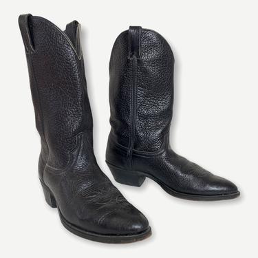 Vintage LAREDO Leather Deerskin Cowboy Boots ~ Men's 8.5 / Women's 10 ~ Western ~ Black ~ Made in USA 
