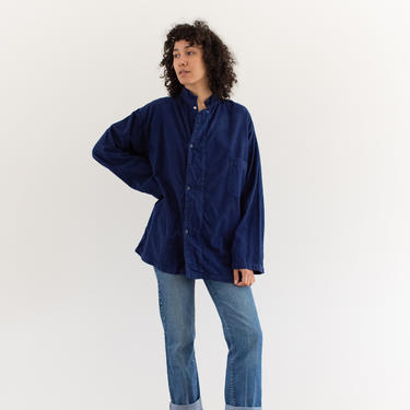 Vintage True Blue Snap Shirt Jacket | Flannel 1950s Smock Tunic  Workwear | L XL | 