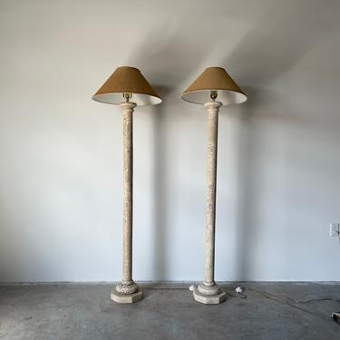80's Postmodern Faux- Coralstone Floor Lamps - a Pair 