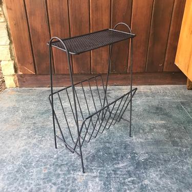 Vintage 50s Mid-Century Wire Side Table Magazine Rack Vinyl Record Space Age 45s Rod iron Rock n Roll 