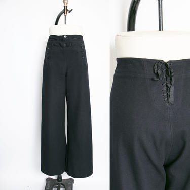 1950s Sailor Pants Wool High Waist Wide Leg Navy 32&amp;quot; 