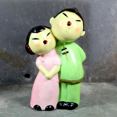 Vintage Chalkware Singing Couple - Chalkware Figurines - Asian Man and Woman Singing - Wonderful Condition | FREE SHIPPING 