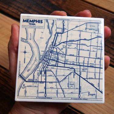 1953 Memphis Tennessee Handmade Repurposed Vintage Map Coaster - Ceramic Tile - Repurposed 1950s Rand McNally Atlas - Actual Map Used 