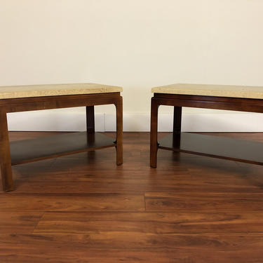 Mid Century Paul Frankl for Johnson Furniture Mahogany and Cork End Tables - a Pair 