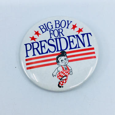 Vintage Metal Pinback Button Bobs Big Boy For President Retro 80s Round Buttons Pins 
