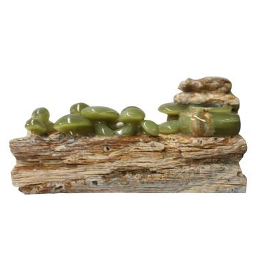 Natural Stone Carved Snail Mushroom on Wood Fengshui Display Figure ws1012E 