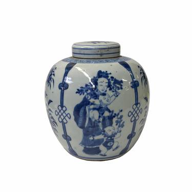 Hand-paint Family Graphic Blue White Porcelain Ginger Jar ws1747E 