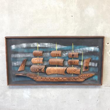 Mid Century Witco Sailing Ship Wood Relief