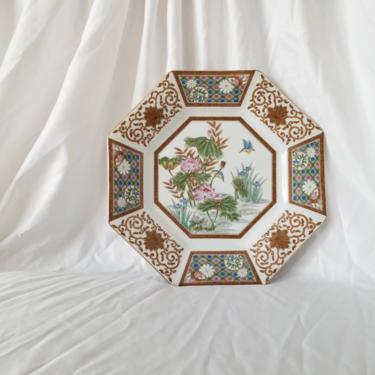 Vintage Floral Decorative Plate / Botanical Cabinet Plate / Hand Painted Scenic Lotus Flower Plate / Natural Scenery Chinoiserie Wall Decor 