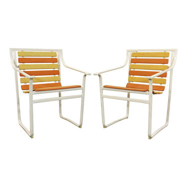 Mid-Century Modern Rare Samsonite Outdoor Patio Steel Tube Arm Chairs 