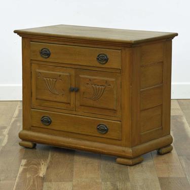 Rustic Carved 2 Drawer Nightstand W/ Cabinet