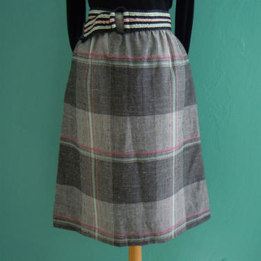 vintage 80's grey plaid skirt // cotton skirt with pockets 