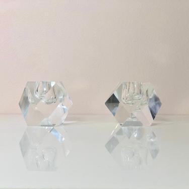 Vintage Faceted Crystal Candle Holders, Set of 2 