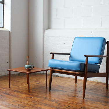 Restored Baumritter Lounge Chair with Blue Vinyl Cushions 