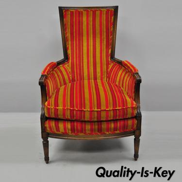 Vintage Hollywood Regency French Louis XVI Style Arm Chair Red &amp; Gold Fabric