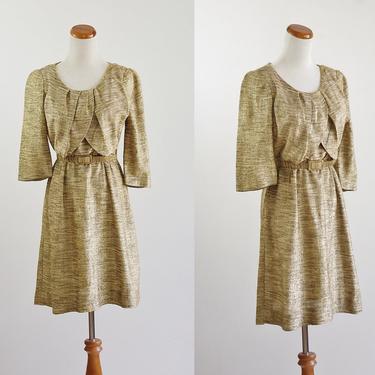 Vintage 40s 50s Dress, Metallic Gold Dress, 50s Party Dress, Metallic Dress, AS IS for Costume, Upcycle, Repair, Medium 